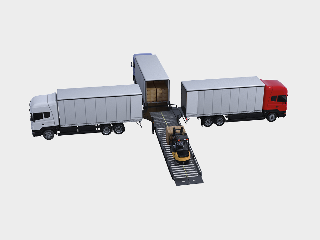 Mobilna rampa przeładunkowa przystosowana do pracy z trzema ciężarówkami jednocześnie
